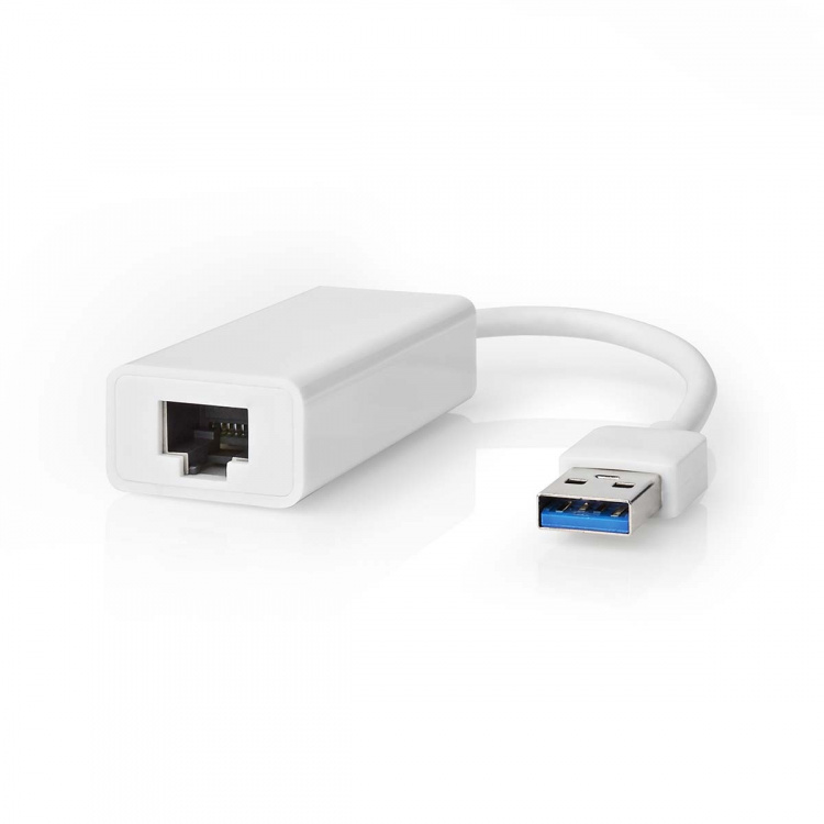 Nedis USB-netwerkadapter | USB 3.2 Gen 1 | 1 Gbps | USB-A Male | RJ45 Female | 0.20 m | Rond | Vernikkeld | Koper | Wit | Doos