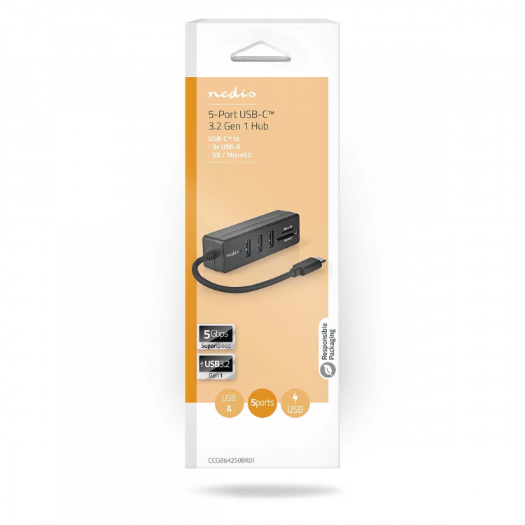 Nedis USB-Hub | 1x USB-C™ | 3x USB A Female | 5-Poorts poort(en) | USB 3.2 Gen 1 | USB Gevoed | 5 Gbps | SD & MicroSD Nedis USB-Hub | 1x USB-C™ | 3x USB A Female | 5-Poorts poort(en) | USB 3.2 Gen 1 | USB Gevoed | 5 Gbps | SD & MicroSD