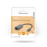 Nedis USB-netwerkadapter | USB 3.2 Gen 1 | 2.5 Gbps | USB-C™ Male | RJ45 Female | 0.20 m | Rond | Vernikkeld | Vertind-Koper | Zwart | Doos