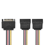Nedis Interne Voedingskabel | SATA 15-Pins Male | 2x SATA 15-Pins Female | Verguld | 0.15 m | Rond | PVC | Multicolour | Doos