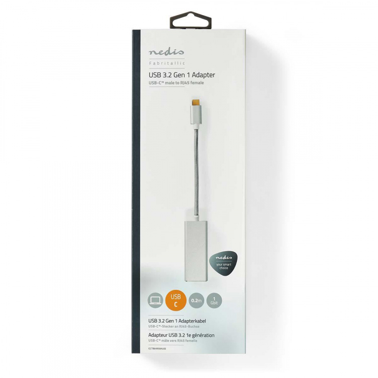 Nedis USB-netwerkadapter | USB 3.2 Gen 1 | 1 Gbps | USB-C™ Male | RJ45 Female | 0.20 m | Rond | Verguld | Vertind-Koper | Zilver | Cover Window Box Nedis USB-netwerkadapter | USB 3.2 Gen 1 | 1 Gbps | USB-C™ Male | RJ45 Female | 0.20 m | Rond | Verguld | Vertind-Koper | Zilver | Cover Window Box