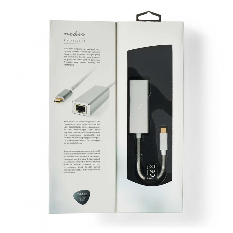 Nedis USB-netwerkadapter | USB 3.2 Gen 1 | 1 Gbps | USB-C™ Male | RJ45 Female | 0.20 m | Rond | Verguld | Vertind-Koper | Zilver | Cover Window Box Nedis USB-netwerkadapter | USB 3.2 Gen 1 | 1 Gbps | USB-C™ Male | RJ45 Female | 0.20 m | Rond | Verguld | Vertind-Koper | Zilver | Cover Window Box