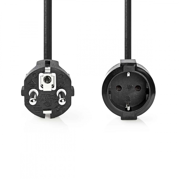 Nedis Stroomkabel | Type F (CEE 7/7) Male | Type F (CEE 7/7) Female | Recht | Recht | Vernikkeld | 5.00 m | Rond | PVC | Zwart | Doos