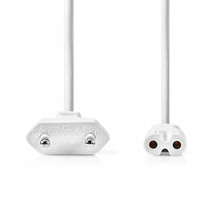 Nedis Stroomkabel | Euro Male | IEC-320-C7 | Recht | Recht | Vernikkeld | 5.00 m | Plat | PVC | Wit | Label