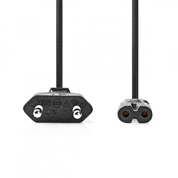 Nedis Stroomkabel | Euro Male | IEC-320-C7 | Recht | Recht | Vernikkeld | 2.00 m | Gekruld | PVC | Zwart | Label