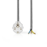 Nedis Stroomkabel | Type F (CEE 7/7) Male | Open | Recht | Recht | Vernikkeld | 3.00 m | Rond | Katoen | Wit | Label Nedis Stroomkabel | Type F (CEE 7/7) Male | Open | Recht | Recht | Vernikkeld | 3.00 m | Rond | Katoen | Wit | Label