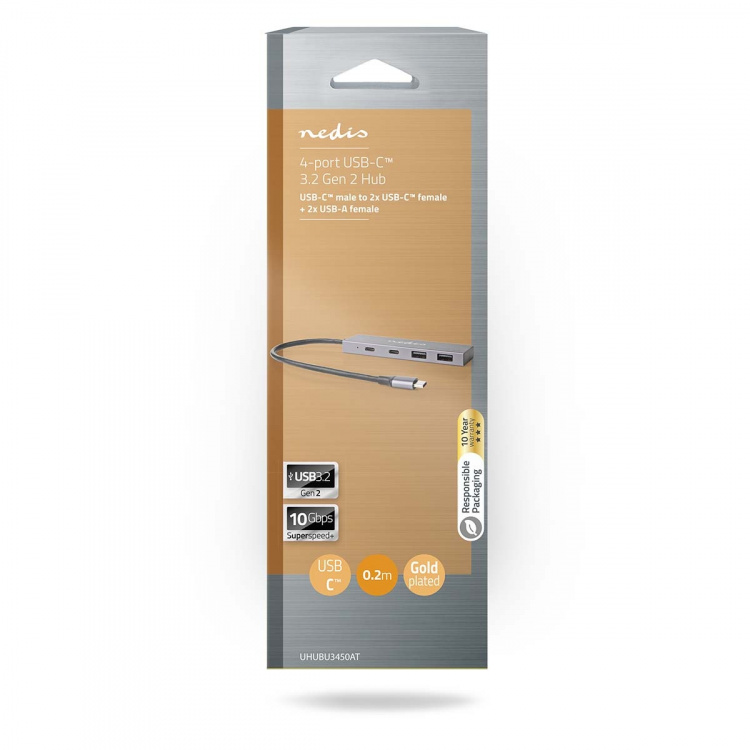 Nedis USB-Hub | 1x USB-C™ 3.2 Gen 2 Male | 2x USB-A 3.2 Gen 2 Female / 2x USB-C™ 3.2 Gen 2 Female | 4-Poorts poort(en) | USB 3.2 Gen 2 | USB Gevoed | 10 Gbps
