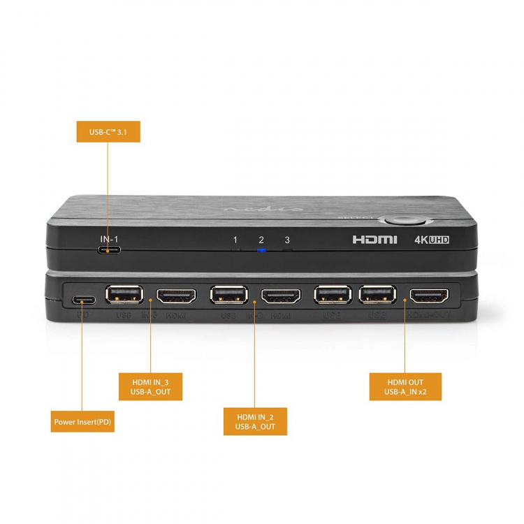 Nedis HDMI™-Converter | USB-C™ Female / 2x HDMI™ Input / 4x USB A Female | 1x HDMI™ Output | 1-weg | 4K@60Hz | 18 Gbps | ABS | Antraciet Nedis HDMI™-Converter | USB-C™ Female / 2x HDMI™ Input / 4x USB A Female | 1x HDMI™ Output | 1-weg | 4K@60Hz | 18 Gbps | ABS | Antraciet