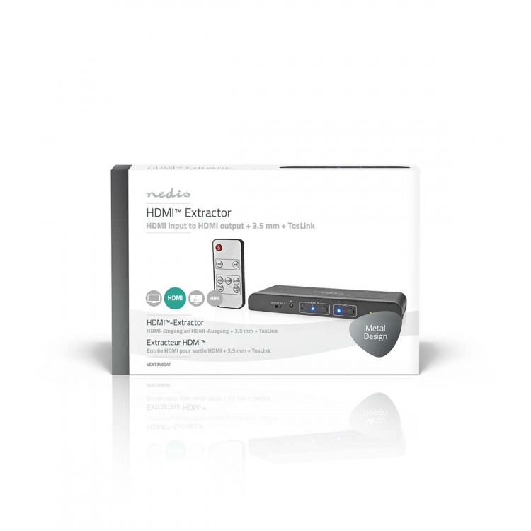 Nedis HDMI™-Extractor | 2x HDMI™ Input | TosLink Female / 1x 3.5 mm / 1x HDMI™ Output / 2x RCA | Maximale resolutie: 4K@60Hz | 18 Gbps | Metaal | Antraciet | Doos