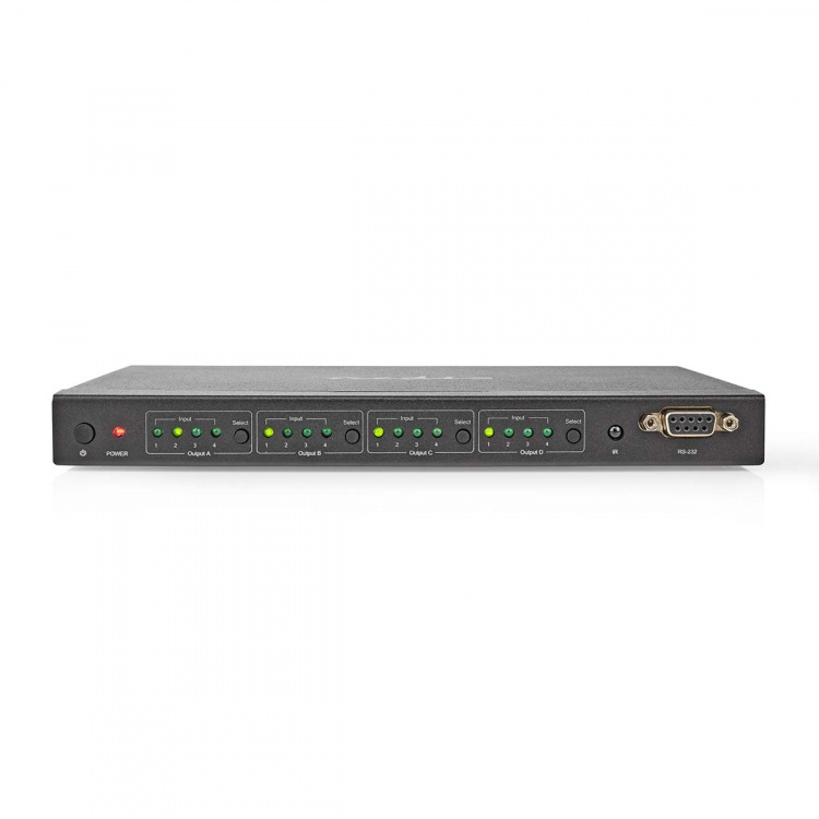 Nedis HDMI™ Matrix-Switch | 4 x 4-Poorts poort(en) | DC Power / 1x RS232 / 4x HDMI™ Input | 4x HDMI™ Output | 4K@60Hz | 18 Gbps | Afstandbestuurbaar | Metaal | Zwart Nedis HDMI™ Matrix-Switch | 4 x 4-Poorts poort(en) | DC Power / 1x RS232 / 4x HDMI™ Input | 4x HDMI™ Output | 4K@60Hz | 18 Gbps | Afstandbestuurbaar | Metaal | Zwart