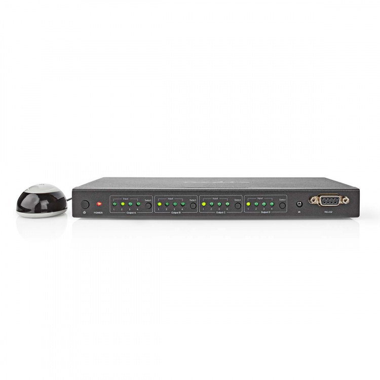 Nedis HDMI™ Matrix-Switch | 4 x 4-Poorts poort(en) | DC Power / 1x RS232 / 4x HDMI™ Input | 4x HDMI™ Output | 4K@60Hz | 18 Gbps | Afstandbestuurbaar | Metaal | Zwart Nedis HDMI™ Matrix-Switch | 4 x 4-Poorts poort(en) | DC Power / 1x RS232 / 4x HDMI™ Input | 4x HDMI™ Output | 4K@60Hz | 18 Gbps | Afstandbestuurbaar | Metaal | Zwart