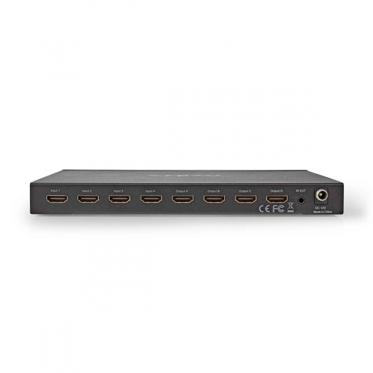 Nedis HDMI™ Matrix-Switch | 4 x 4-Poorts poort(en) | DC Power / 1x RS232 / 4x HDMI™ Input | 4x HDMI™ Output | 4K@60Hz | 18 Gbps | Afstandbestuurbaar | Metaal | Zwart Nedis HDMI™ Matrix-Switch | 4 x 4-Poorts poort(en) | DC Power / 1x RS232 / 4x HDMI™ Input | 4x HDMI™ Output | 4K@60Hz | 18 Gbps | Afstandbestuurbaar | Metaal | Zwart