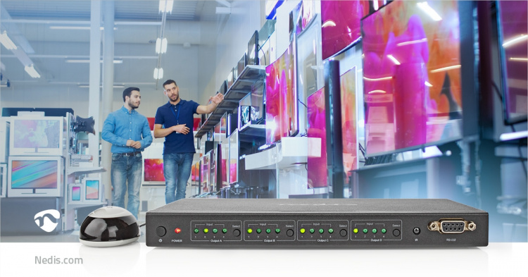 Nedis HDMI™ Matrix-Switch | 4 x 4-Poorts poort(en) | DC Power / 1x RS232 / 4x HDMI™ Input | 4x HDMI™ Output | 4K@60Hz | 18 Gbps | Afstandbestuurbaar | Metaal | Zwart Nedis HDMI™ Matrix-Switch | 4 x 4-Poorts poort(en) | DC Power / 1x RS232 / 4x HDMI™ Input | 4x HDMI™ Output | 4K@60Hz | 18 Gbps | Afstandbestuurbaar | Metaal | Zwart