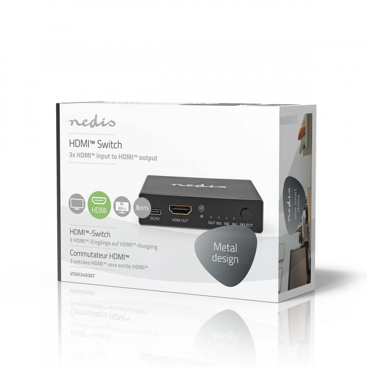 Nedis HDMI™-Switch | 3 poort(en) | 3x HDMI™ Input | 1x HDMI™ Output | 8K@60Hz | 45 Gbps | Afstandbestuurbaar | Aluminium | Antraciet Nedis HDMI™-Switch | 3 poort(en) | 3x HDMI™ Input | 1x HDMI™ Output | 8K@60Hz | 45 Gbps | Afstandbestuurbaar | Aluminium | Antraciet