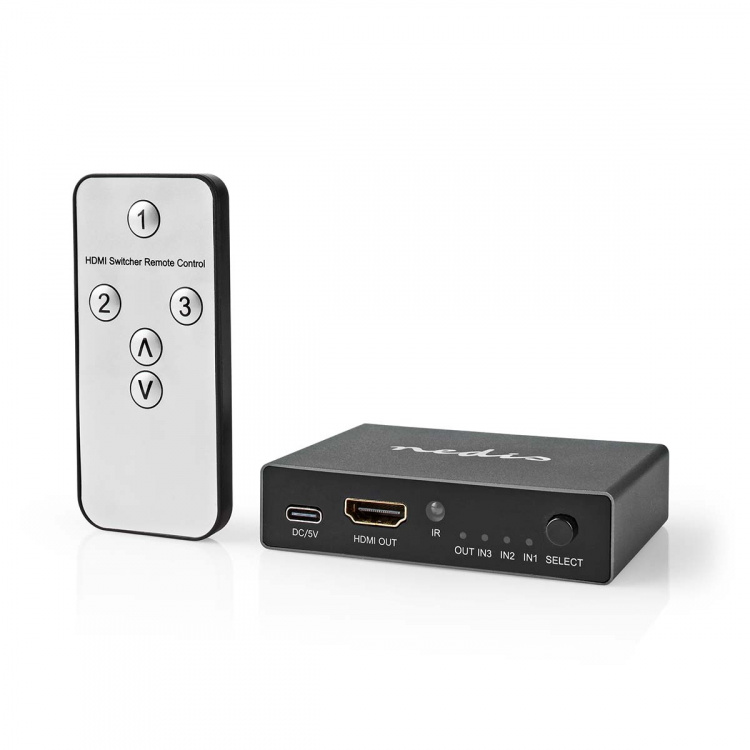 Nedis HDMI™-Switch | 3 poort(en) | 3x HDMI™ Input | 1x HDMI™ Output | 8K@60Hz | 45 Gbps | Afstandbestuurbaar | Aluminium | Antraciet Nedis HDMI™-Switch | 3 poort(en) | 3x HDMI™ Input | 1x HDMI™ Output | 8K@60Hz | 45 Gbps | Afstandbestuurbaar | Aluminium | Antraciet