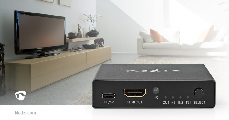Nedis HDMI™-Switch | 3 poort(en) | 3x HDMI™ Input | 1x HDMI™ Output | 8K@60Hz | 45 Gbps | Afstandbestuurbaar | Aluminium | Antraciet Nedis HDMI™-Switch | 3 poort(en) | 3x HDMI™ Input | 1x HDMI™ Output | 8K@60Hz | 45 Gbps | Afstandbestuurbaar | Aluminium | Antraciet