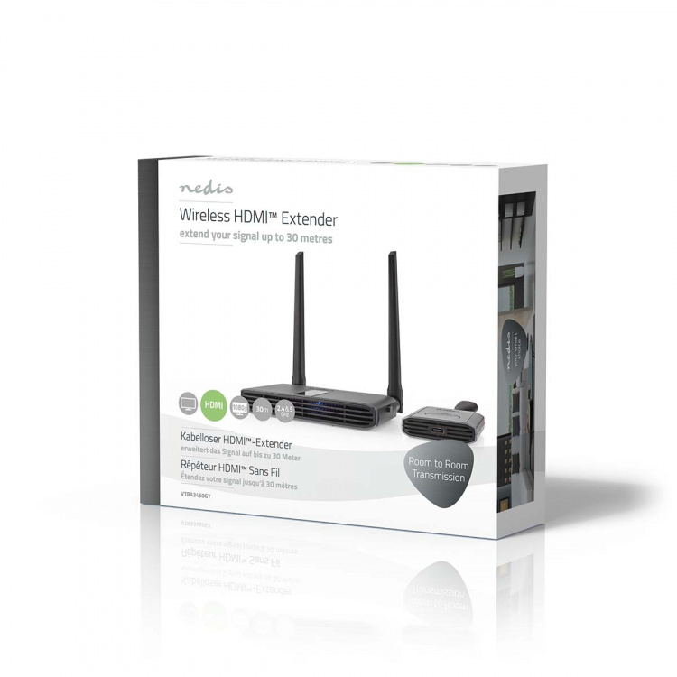 Nedis Draadloze HDMI™-Zender | Wi-Fi | 2400-5000 MHz | 30 m (gezichtsveld) | Maximale resolutie: Full HD 1080p | 1.65 Gbps | ABS | Grijs