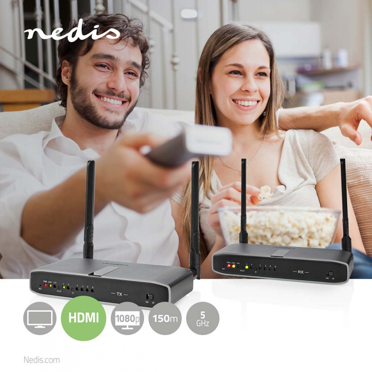 Nedis Draadloze HDMI™-Zender | Wi-Fi | 5.15 - 5.85 MHz | 100 m (gezichtsveld) | Maximale resolutie: Full HD 1080p | 6.75 Gbps | IR Return-functie | ABS | Antraciet Nedis Draadloze HDMI™-Zender | Wi-Fi | 5.15 - 5.85 MHz | 100 m (gezichtsveld) | Maximale resolutie: Full HD 1080p | 6.75 Gbps | IR Return-functie | ABS | Antraciet