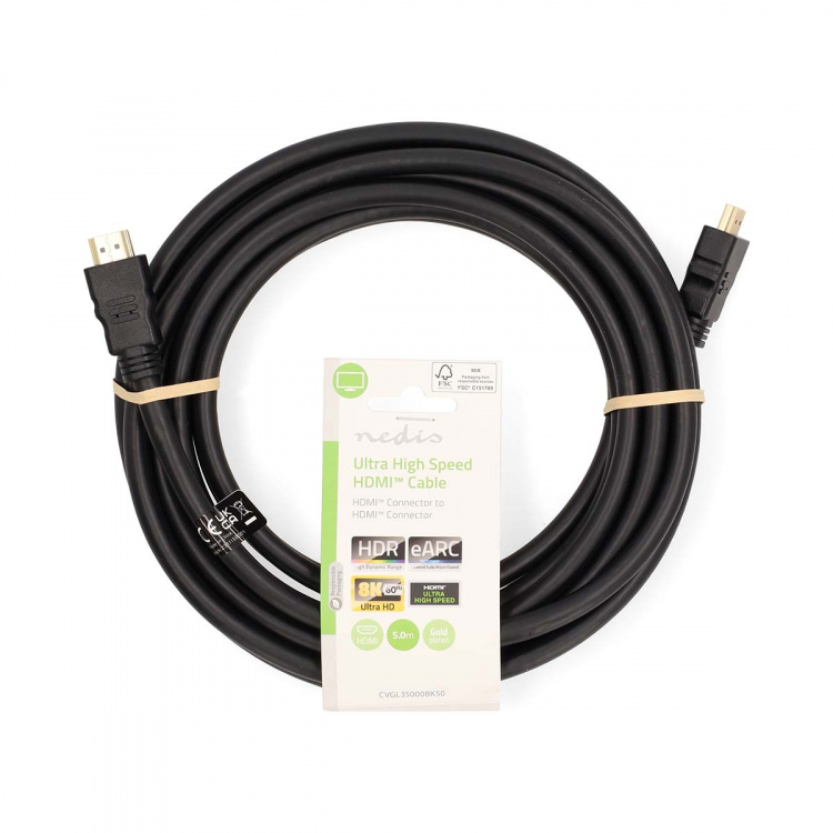 Nedis Ultra High Speed HDMI™-Kabel | HDMI™ Connector | HDMI™ Connector | 8K@60Hz | 48 Gbps | 5.00 m | Rond | 8.3 mm | Zwart | Label Nedis Ultra High Speed HDMI™-Kabel | HDMI™ Connector | HDMI™ Connector | 8K@60Hz | 48 Gbps | 5.00 m | Rond | 8.3 mm | Zwart | Label