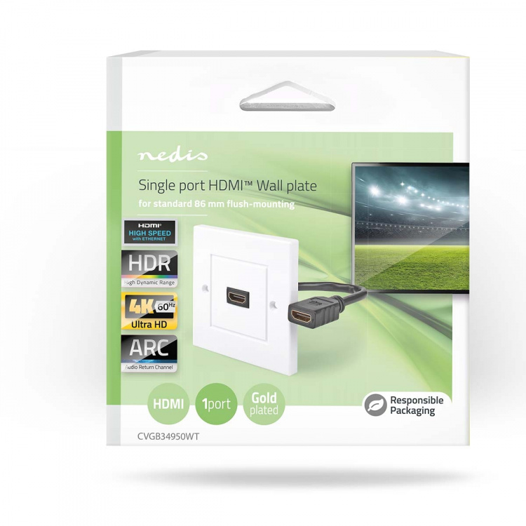 Nedis HDMI™ Wandcontactdoos | 1x HDMI™ Female | 4K@60Hz | HDMI™ Output | Zwart | 18 Gbps | Verguld | Doos Nedis HDMI™ Wandcontactdoos | 1x HDMI™ Female | 4K@60Hz | HDMI™ Output | Zwart | 18 Gbps | Verguld | Doos