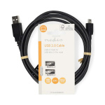 Nedis USB-Kabel | USB 2.0 | USB-A Male | USB Mini-B 5-Pins Male | 480 Mbps | Vernikkeld | 2.00 m | Rond | PVC | Zwart | Label Nedis USB-Kabel | USB 2.0 | USB-A Male | USB Mini-B 5-Pins Male | 480 Mbps | Vernikkeld | 2.00 m | Rond | PVC | Zwart | Label