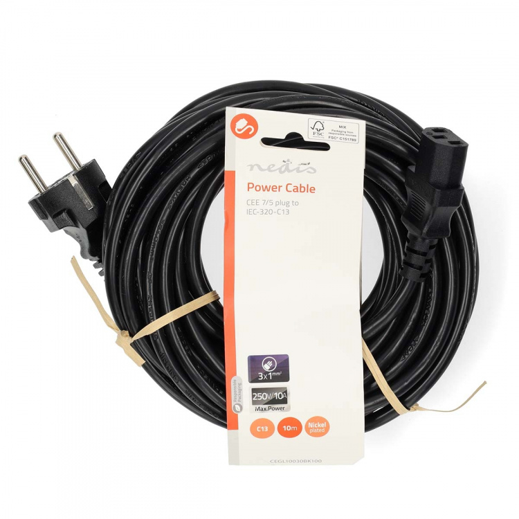 Nedis Stroomkabel | Type F (CEE 7/7) Male | IEC-320-C13 | Recht | Recht | Vernikkeld | 10.0 m | Rond | PVC | Zwart | Label Nedis Stroomkabel | Type F (CEE 7/7) Male | IEC-320-C13 | Recht | Recht | Vernikkeld | 10.0 m | Rond | PVC | Zwart | Label