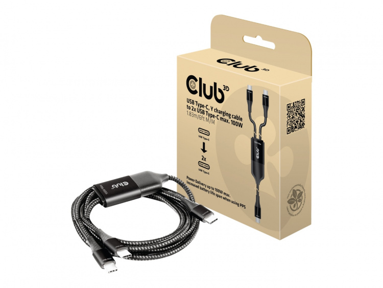 Club 3D USB typ C-kabel 1,83 m svart vit