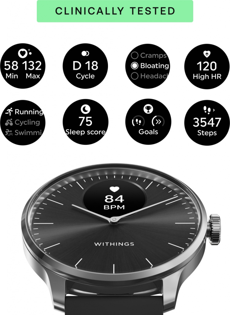 Withings Scanwatch Light smartwatch, 37 mm, zwart Withings Scanwatch Light smartwatch, 37 mm, zwart
