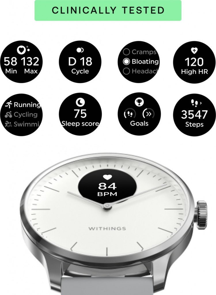 Withings Scanwatch Light smartwatch, 37 mm, wit/grijs