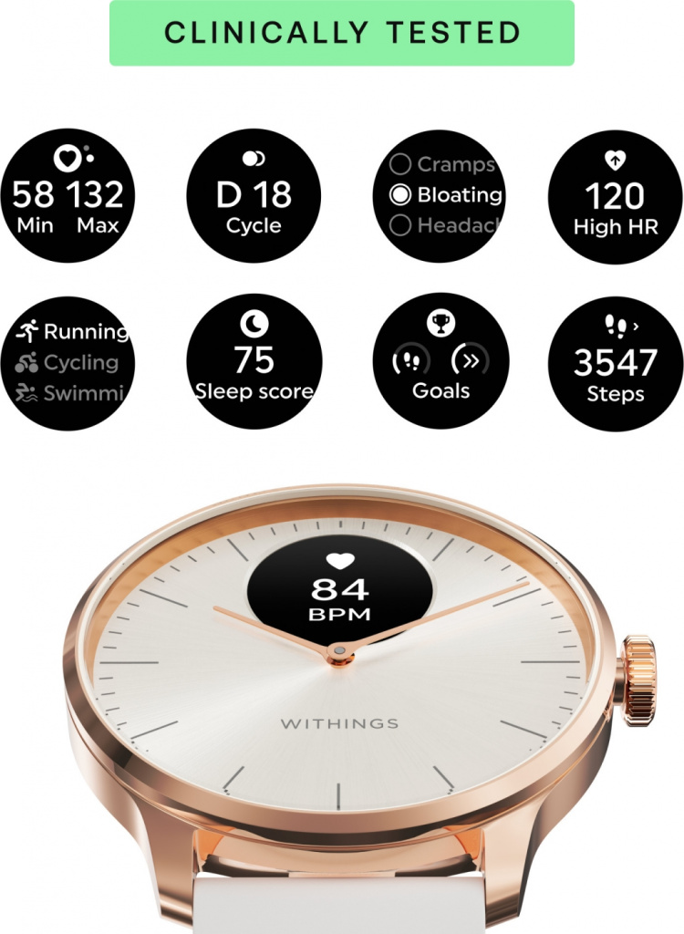 Withings Scanwatch Light smartwatch, 37 mm, wit / roségoud