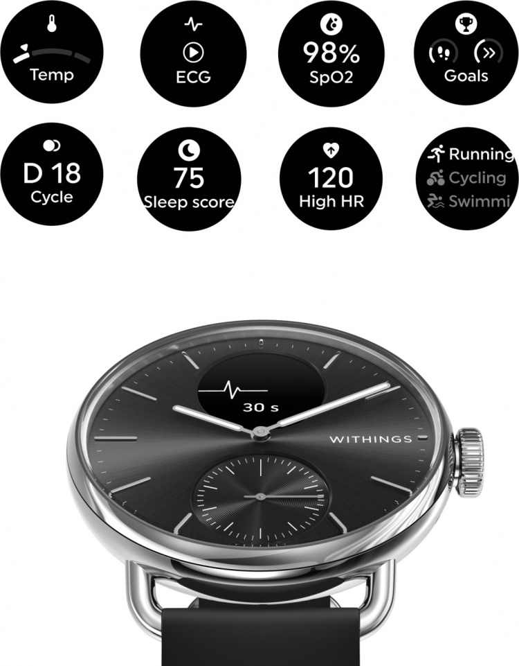 Withings Scanwatch 2 smartwatch, 38 mm, zwart
