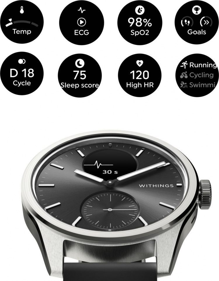 Withings Scanwatch 2 smartwatch, 42 mm, zwart Withings Scanwatch 2 smartwatch, 42 mm, zwart