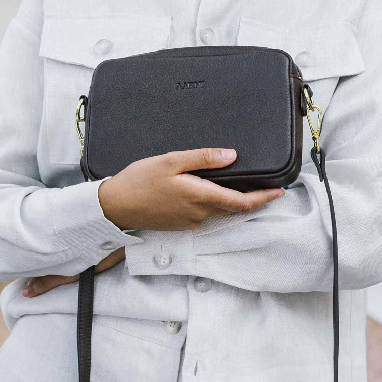 Aarni hertenleer schouderriem, zwart/goud