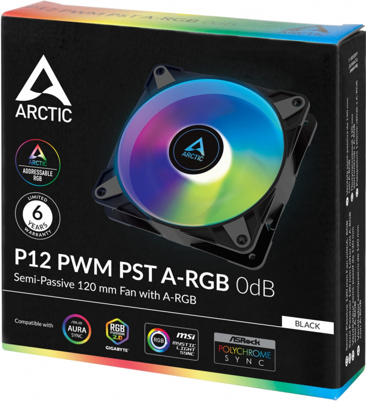Arctic Cooling Arctic P12 PWM PST A-RGB 0dB ventilator, 120 mm, zwart Arctic Cooling Arctic P12 PWM PST A-RGB 0dB ventilator, 120 mm, zwart