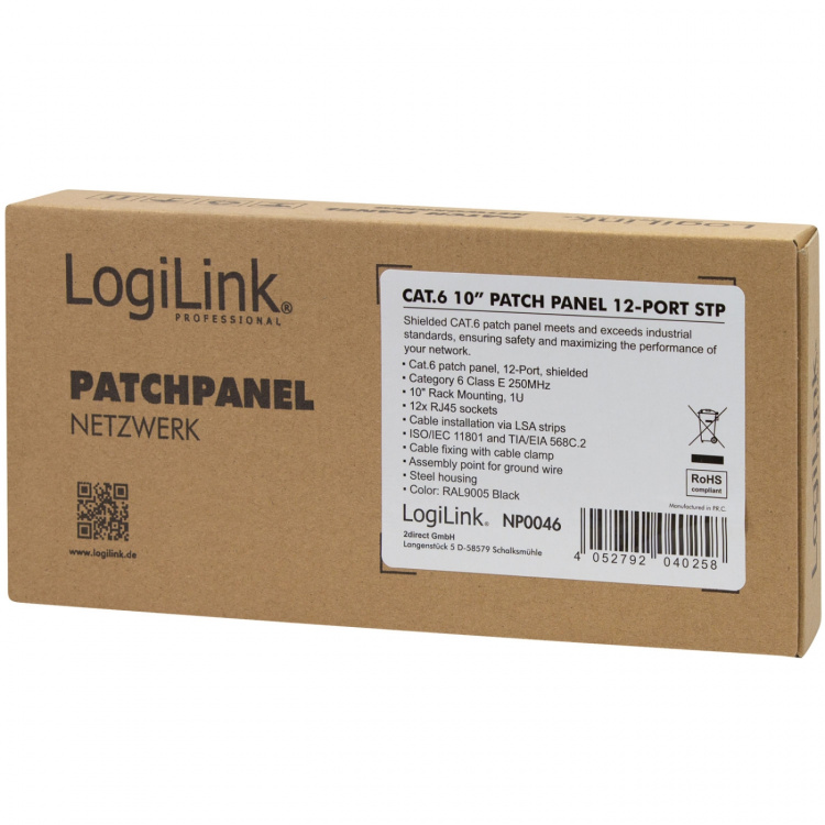 LogiLink Patchpanel 12-portar Cat6 för 10