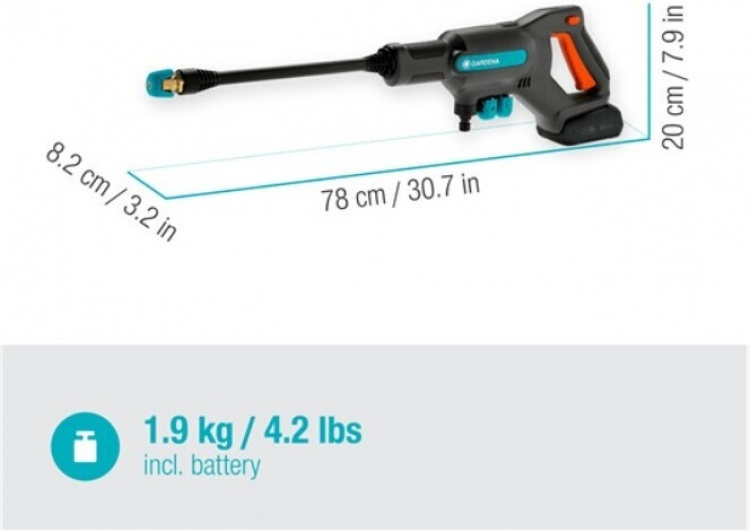 GARDENA AquaClean 24/18V P4A Premium Middelgrote Drukreiniger met Watertank, Accu en Lader