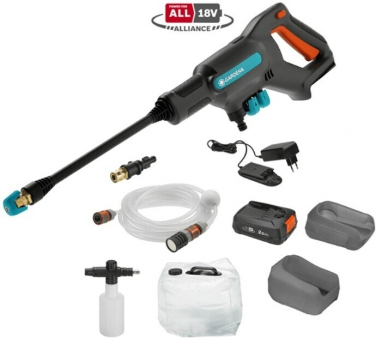 GARDENA AquaClean 24/18V P4A Premium Middelgrote Drukreiniger met Watertank, Accu en Lader