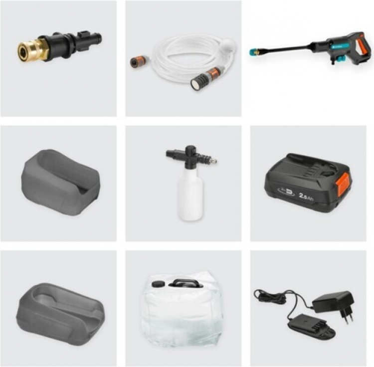 GARDENA AquaClean 24/18V P4A Premium Middelgrote Drukreiniger met Watertank, Accu en Lader