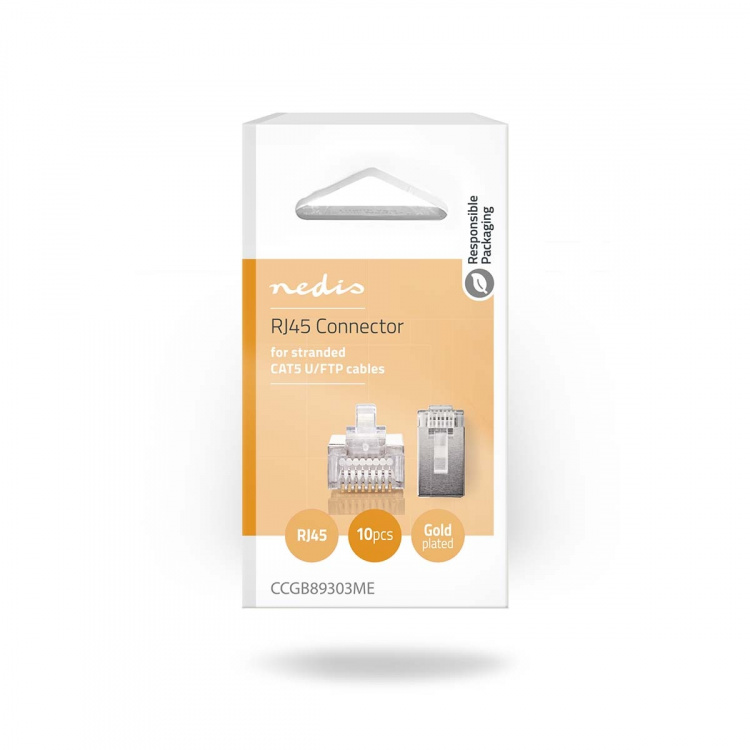 Nedis RJ45-Connector | Male | Stranded STP CAT5 | Recht | Verguld | 10 Stuks | Polycarbonate | Transparant | Doos