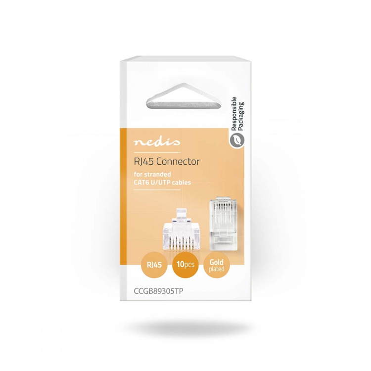 Nedis RJ45-Connector | Male | Stranded UTP CAT6 | Recht | Verguld | 10 Stuks | Polycarbonate | Transparant | Doos