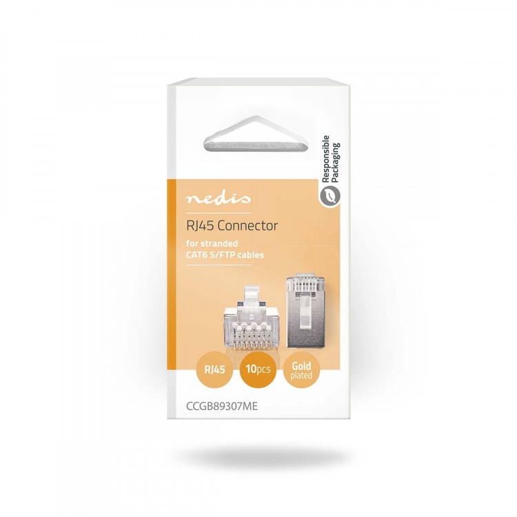 Nedis RJ45-Connector | Male | Stranded STP CAT6 | Recht | Verguld | 10 Stuks | Polycarbonate | Transparant | Doos