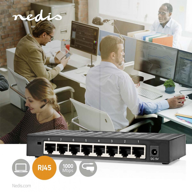 Nedis Netwerk-Switch | Bekabelde snelheid: Gigabit | Aantal ethernetpoorten: 8