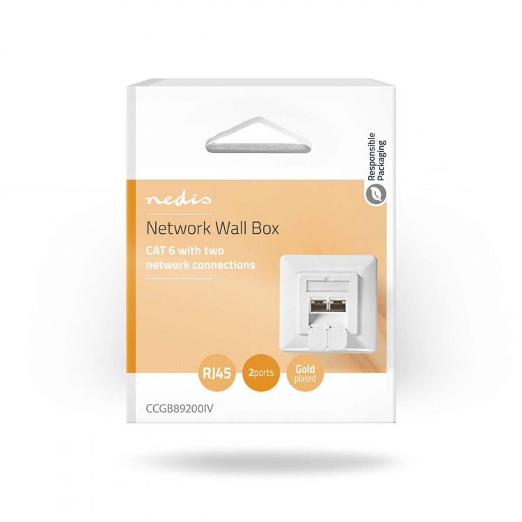 Nedis Netwerk Wanddoos | Verzonken montage | 2 poort(en) | CAT6 | Recht | Female | Goud Verguld | PVC | Wit | Doos