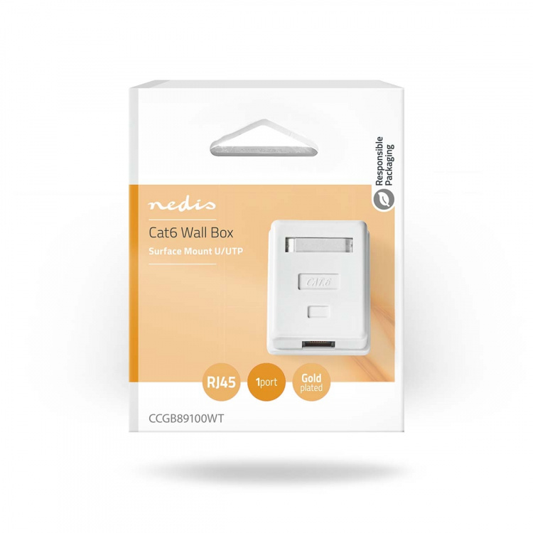 Nedis Netwerk Wanddoos | Opbouwmontage | 1 poort(en) | UTP CAT6 | Recht | Female | Goud Verguld | ABS | Wit | Doos Nedis Netwerk Wanddoos | Opbouwmontage | 1 poort(en) | UTP CAT6 | Recht | Female | Goud Verguld | ABS | Wit | Doos