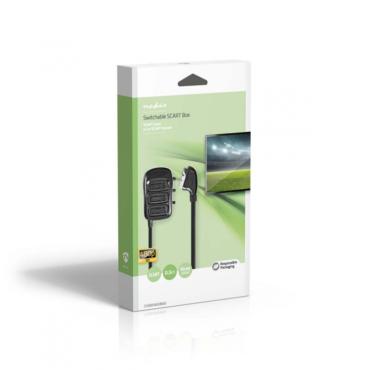 Nedis SCART-Switchbox | SCART Male | 3x SCART Female | Vernikkeld | Maximale resolutie: 800x480 | 0.50 m | Rond | PVC | Zwart | Doos