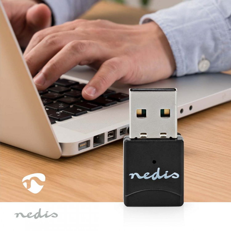 Nedis Netwerk-Dongel | Wi-Fi | AC600 | 2.4/5 GHz (Dual Band) | USB2.0 | Wi-Fi-snelheid totaal: 600 Mbps | Windows 10 / Windows 11 / Windows 8