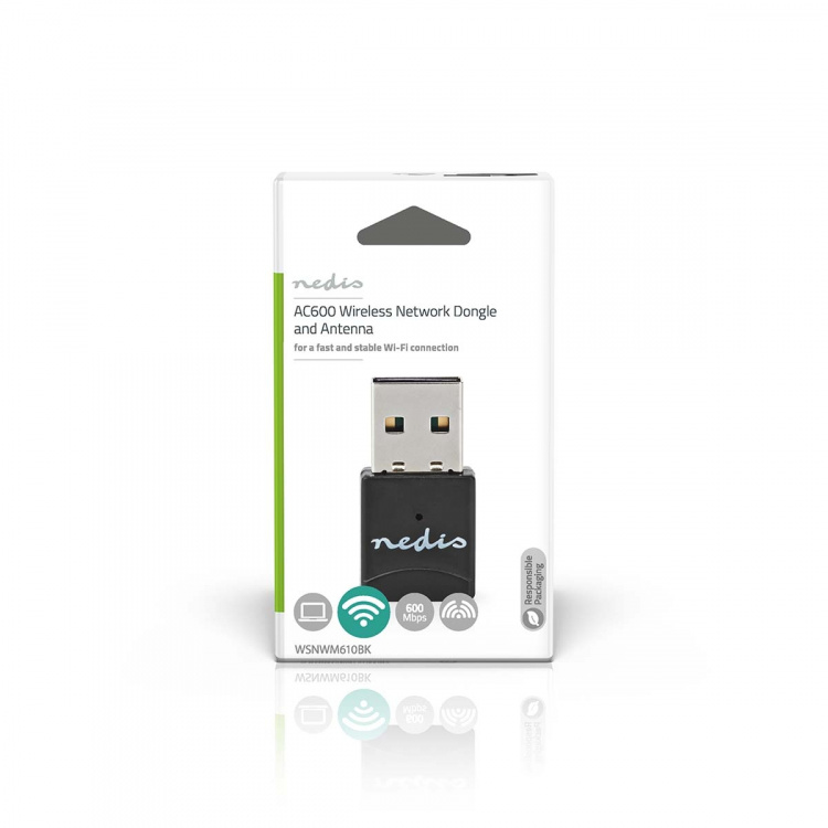 Nedis Netwerk-Dongel | Wi-Fi | AC600 | 2.4/5 GHz (Dual Band) | USB2.0 | Wi-Fi-snelheid totaal: 600 Mbps | Windows 10 / Windows 11 / Windows 8