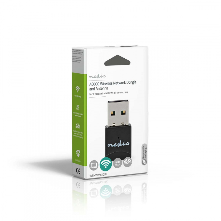 Nedis Netwerk-Dongel | Wi-Fi | AC600 | 2.4/5 GHz (Dual Band) | USB2.0 | Wi-Fi-snelheid totaal: 600 Mbps | Windows 10 / Windows 11 / Windows 8