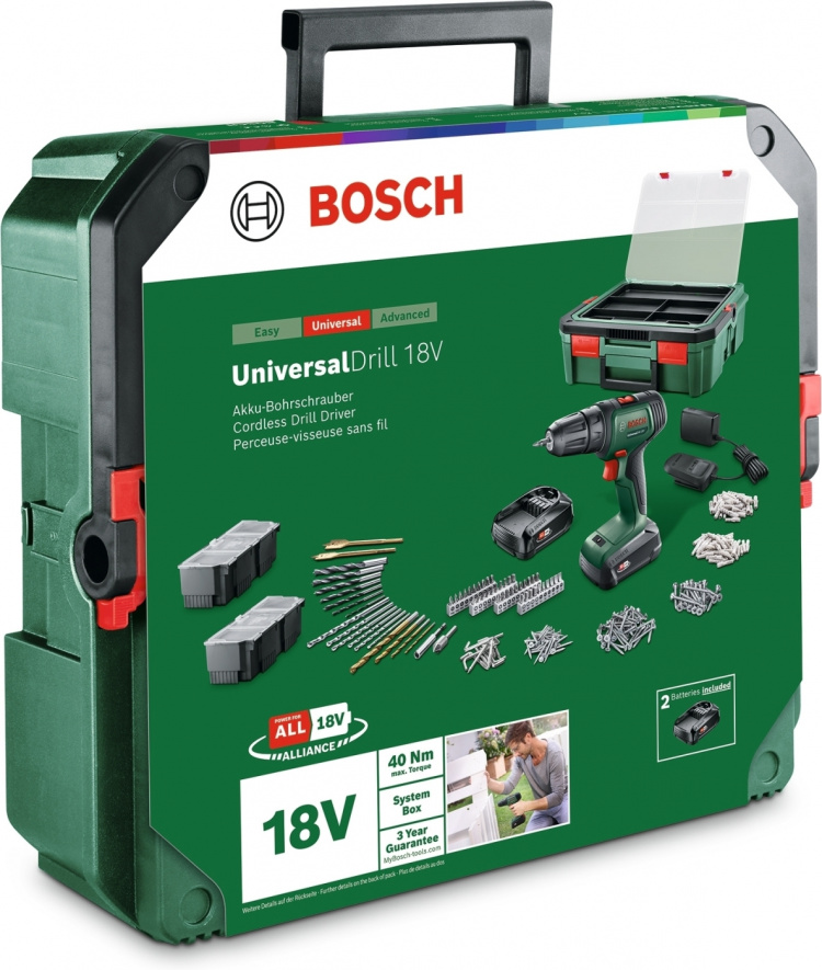 Bosch UniversalDrill 18V + SystemBox 241 accuschroefboormachine + accessoireset