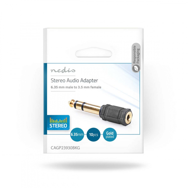 Nedis Stereo-Audioadapter | 6,35 mm Male | 3,5 mm Female | Verguld | Recht | ABS | Zwart | 10 Stuks | Envelop